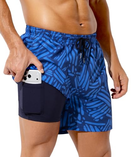 Casey Kevin Maillot Bain Homme Doublure et Poches Zippées Séchage Rapide 2-in-1 Short de Bain Plage Natation Piscine