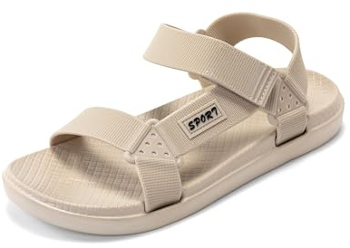 CLEIKS Sandali da Donna Sportivi Estivi Doppia Fascia Colori Neutri Versatili Comodi e Antiscivolo per Spiaggia Tempo Libero e Quotidiano Estivo (Beige,41EU,WEB250277-0)