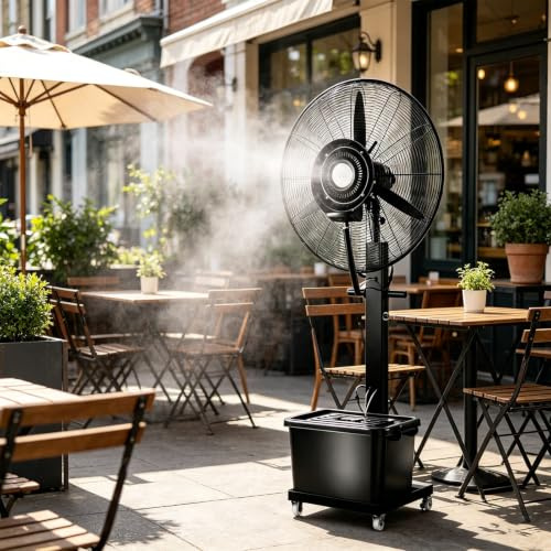 45L Stor Utomhusdimfläkt, 3-Hastighets Industrigolvfläkt | Enknappsoscillering, Högluftflöde, Centrifugal dimning för terrasser, gårdar och utomhusevenemang(65cm/25.5in)