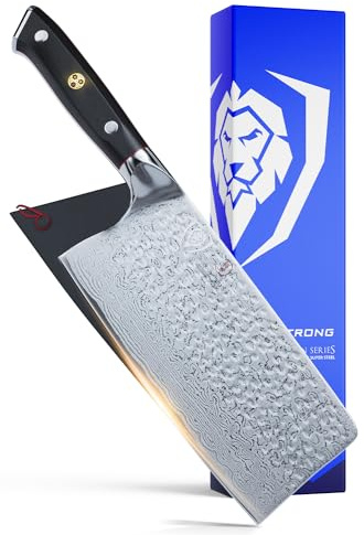 Dalstrong Meat Cleaver Knife - 7 - Shogun Series ELITE - Razor Sharp - Japanese Super Steel - Damascus Knife - Hammered Finish - Heavy Duty Gift Cooking Knife - w/Sheath