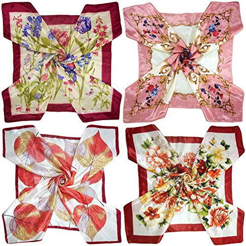 LilMents 4 blandade designer stor 90 × 90 cm fyrkantig satin dam hals huvud scarf halsdukar set