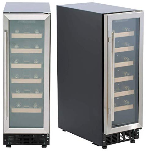 SIA WC30SS Undercounter Wine Cooler Fridge, 59L 19 Bottle Capacity, LED Light, Silver Black