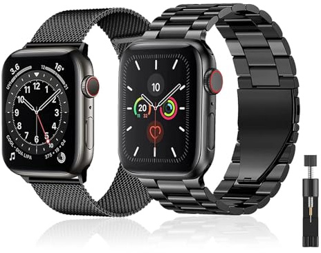 baklon Compatible avec Bracelet Apple Watch 42mm 44mm 45mm 49mm en Acier Inoxydable Metal pour Bracelet iWatch Series SE3 2 1/ Ultra3 2 1/11 10 9 8 7 6 5 4 3 2 1 Noir