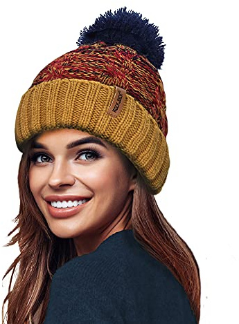 RockJock STORMACTIVE 100% Waterproof Ladies Unisex Chunky Ombre Warm Winter Teddy Fleece Lined Knitted Pompom Beanie Hat