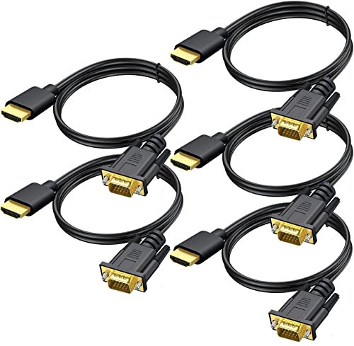 HDMI to VGA Cable 5-Pack, 3.3ft Computer HDMI to VGA Monitor Cable Adapter Male to MaleCord for Computer, Desktop, Laptop, PC, Monitor, Projector, HDTV, and More (NOT Bidirectional)