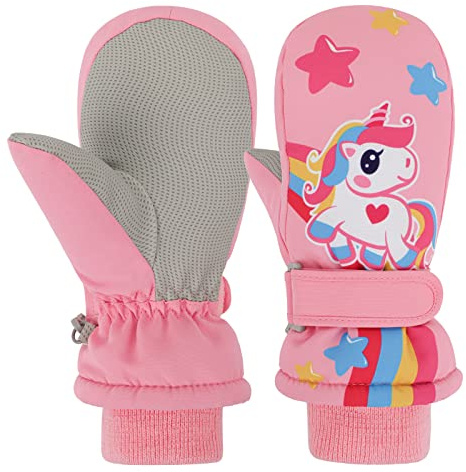 Jupsk Kids Winter Ski Gloves Purple Unicorn Mittens Waterproof Anti Slip Plush Thermal Snowboard Gloves for Children Girls and Boys Age 4-7