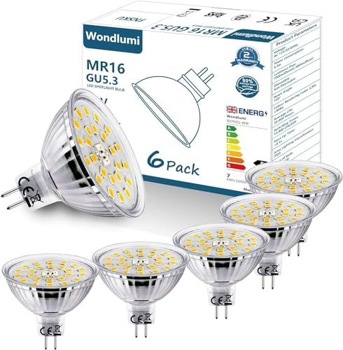 Wondlumi Pack med 6 LED-lampor GU5.3 MR16 6,5W halogen motsvarande 60W, AC/DC LED-spotlight 12 V 700 LM, neutral vit reflektorlampa 4500K, 120° led-taklampor, icke-dimbar projektor