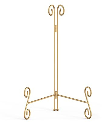 HEMYLU Gold Plate Stand, 12 Inch Decorative Holder for Displaying Platters, Heavy-Duty Metal Easel Stand for Picture, Photo Frame, Books and Round Objects