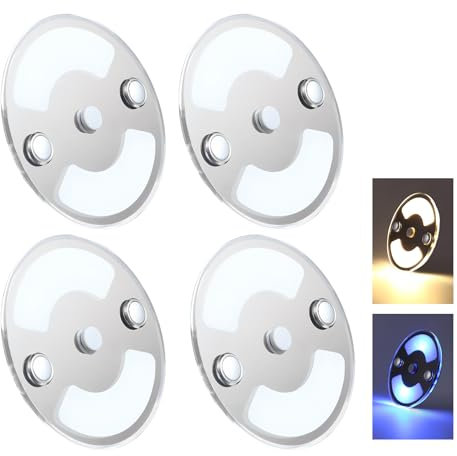 Obeaming 4 x 12V LED Deckenleuchte Wohnmobil Boot Dimmbar Panel Rund Leuchte 75mm 235lm Zwei Farbe (3000K/Blau) Aufbauleuchte, für Wohnwagen Yacht Auto Innenbeleuchtung