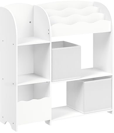 SONGMICS Scaffale per Giocattoli, Libreria per Bambini, Mobile Cameretta con 2 Ceste Portagiochi, Stanza dei Giochi, Soggiorno, Bianco Nuvola GKR042W01