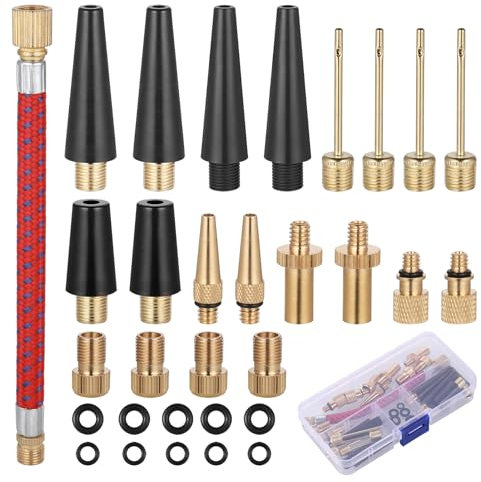 Hejo 33 Stück Fahrradventil Adapter Set, Französisches Ventil Adapter, Luftpumpe Adapter aus Metall mit Sortierbox für Fahrradpumpe und Kompressor