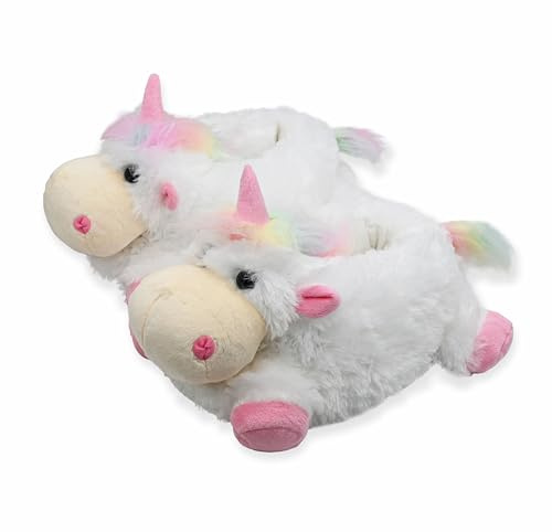Onmygogo Ladies Novelty Slippers Unicorn Furry Animal Slippers for Women (UK women size 4-6, white unicorn)