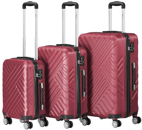 Zelsius Set de valises à 3 pièces Rouge| Valises rigides ABS à roulettes Doubles, avec Cadenas à Combinaison de Chiffres, cloison Interne | Bagage de Cabine, Set de Valise, Lot de 3, Trolley