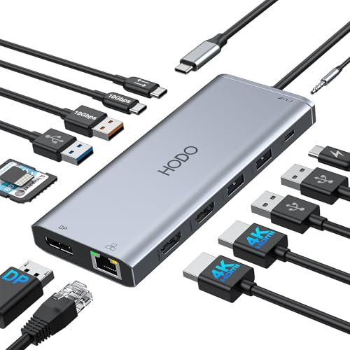 Dockingstation Laptop 2 Monitore, Docking Station USB C Hub Adapter 14 in 1 mit Dual HDMI, 10 Gbps Datenport, DisplayPort, Ethernet, PD, USB, SD TF Kartensteckplatz, 3.5mm Audio