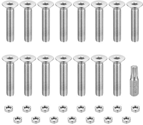 15 Piezas M8 Juego de Tornillos y Tuercas, Tornillo de Avellanado Cabeza Torx, Tornillos y Tuercas de Cabeza Plana Torx, Tornillos Avellanados de Acero Inoxidable para Muebles Garaje (M8x40mm)