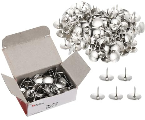 M&G 200 st häftstift, tryckstift häftstift starka tryckstift rostfritt metallstål platt huvud för vägg korkbräda anslagstavla trä dekorativ, 2-pack papperslåda, silverton