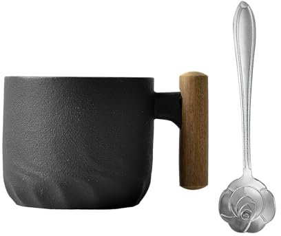 Tazas de espresso de 70 ml, mini taza de té, taza de café de cerámica, tazas pequeñas con cuchara para espresso, té, latte (mini negro)