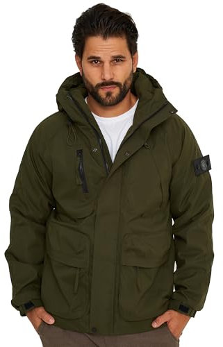 Soulstar Herren Übergangsjacke mit Kapuze Fieldjacket Fleece Gefütterte Steppjacke Outdoorjacke Winterjacke Mens Jacket S2_WGB-9-Olive-M
