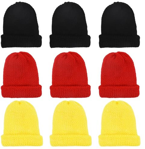qianduoduo 9 Stück Set Eierwärmer,Eierwärmer-Strickmütze,Eierwärmer Weihnachten, Eiwärmer aus Strick, Eiwärmer aus Strick witzige Frühstückstisch Deko Brunch Geschenk Ei Warmhalter(Schwarz,Rot,Gelb)