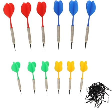 equlup Dardos de Punta Suave, Juego de Dardos de Interior Profesionales de plástico de 12 Piezas Dardos de Punta Suave con Puntas de Dardos de 100 Piezas Juegos de Diana electrónicos