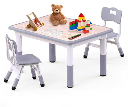 JoyHood Kindertisch mit 2 Stühlen - Höhenverstellbar Kinder Tisch Stuhl Set für Kinder im Alter von 3-8 Jahren, Kindersitzgruppe für Klassenzimmer/Kindergärten/Häuser, Grau