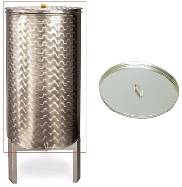 BOTTE,CONTENITORE INOX PER VINO, CON GALLEGGIANTE AD OLIO ENOLOGICO,DA LT 500 COMPRESO DI COPERCHIO PARAPOLVERE INOX,GALEGGIANTE AD OLIO,RUBINETTO INOX E PIEDISTALLO IN ACCIAIO ZINCATO MADE IN ITALY