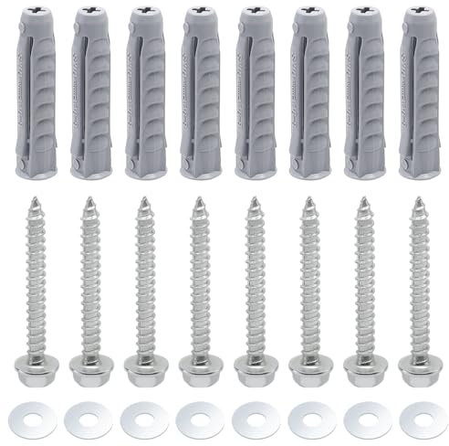 KtbeYTi 30 Set Vis et Chevilles Murales M10 x 50 mm Vis Fixation Murale en Béton et Ancrage D'expansion avec Joint pour Le Béton de Briques Pleines et D'autres Matériaux de Mur