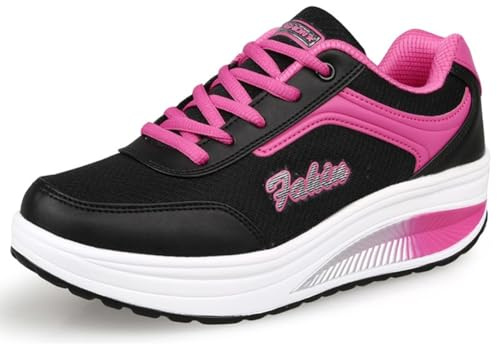 Dam bantning sneakers promenadskor fitness kil plattformsskor, Svart B, 39 EU