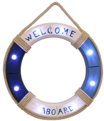 GLEAVI Rettungsring aus Holz Dekorationen Küsten Rettungsringverzierung nautischer Wandschmuck hängend weihnachtsdeko zarte Rettungsboje Dekoration Rettungsring Blue