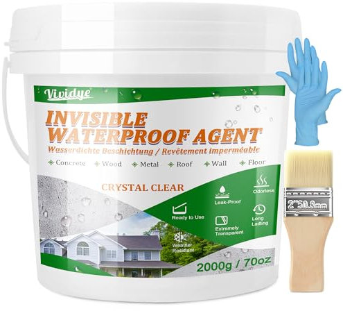 Étanchéité Liquide Transparent 2 KG, Revêtement Mural Imperméable Transparent, Scellant Isolant Étanche pour Toiture, Salle de Bain, Terrasse, Carrelage, Béton, Imperméable Extérieur et Intérieur