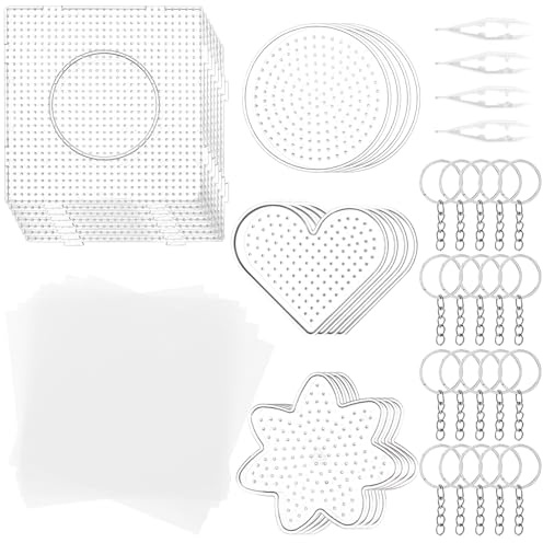 MUXHEL Lot de 20 plaques de perles à repasser, plaques enfichables de 5 mm, plaque de stylo carrée, plaque à repasser, plaques à repasser, plaques perforées transparentes, pour modèles de puzzle
