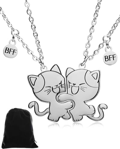 JUKOTA Collana Gatto, Ciondoli Migliore Amico, Collana BFF, Ciondolo Amante Amicizia Coppia Inciso, Collana Ciondolo Sorelle Gioielli Amicizia Regalo, per Amici, Amanti,San Valentino(2 pezzi)