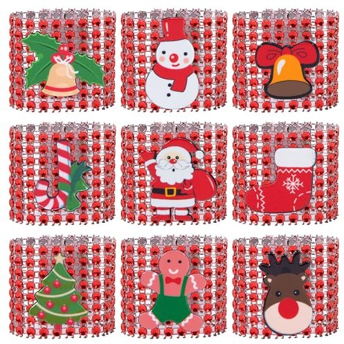 Yesaler Portatovaglioli di Natalizi Bling Anelli di Tovaglioli con Strass Anello Portatovagliolo per Decorazioni della Tavola della Festa di Natale 18 Pezzi (Rosso)