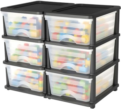 VEVOR Cassetti Portaoggetti in Plastica, Torre Portaoggetti a 6 Cassetti, Scatola per Stoccaggio a 3 Livelli, Contenitori Trasparenti per Forniture per Ufficio, Stanze per hobby, Aule, Casa