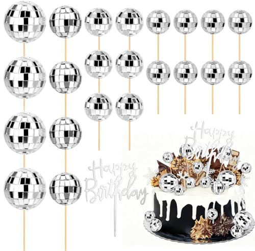 23 pcs Disco Ball Cupcake Toppers Happy Birthday Cake Topper