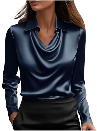 Chemisier Femme Chic et Élégant Chemisier Satin Chemises et Blouses Mode Tunique Blouse Couleur Unie Vetement Funky Haut Décontracté Tshirt Manches Longues Chemisiers de Soirée Business Top