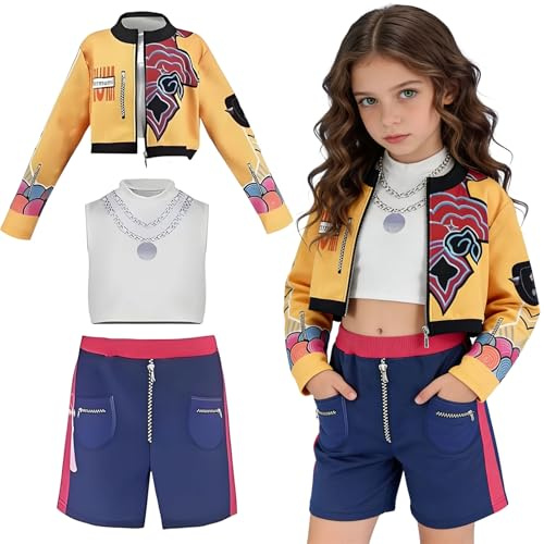 KOMEIYL 3 Pièces Hunters Cosplay Costume Costume de Cosplay D'anime pour Enfant avec Gilet, Veste, Short, pour Filles pour Halloween, Carnaval, Jeu de Rôle, Fête (120cm)