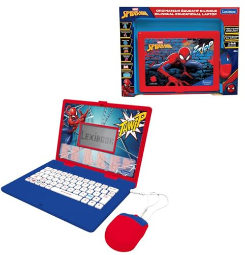 Lexibook, Spiderman, Bilingual Educational Laptop in English and French, 164 Activities, Mathematics, Logic Games, Music Mode, LCD Screen, Red/Blue, JC601SPi1LXB