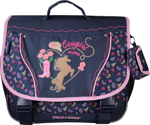 KID'ABORD Cartable primaire 38 cm - Stalla Bianca Cow Girl | Bleu · Fille · 2 compartiments · Motif cheval western · Format cahiers et fournitures