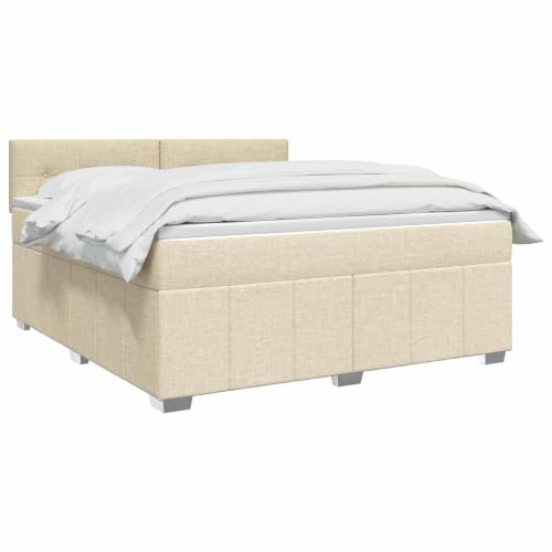 vidaXL Lit boxspring avec Matelas Crème 140 x 200 cm Tissu, Boxspring Moderne, tête de lit réglable, Matelas Ferme, Sommeil Confortable, Meuble déco stylé
