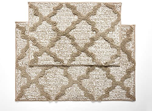 Penguin Home® Mikrofaser-Plüsch-Badematte, 2er-Set,Vierpass-Design,braune Farbe,waschbare Toilettenvorleger,Badezimmermatten-Sets,2-teilig, rutschfeste Latex-Rückseite,Größe 40 x 60 cm und 50 x 80 cm