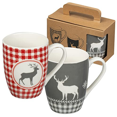 noTrash2003 Juego de 2 tazas de café navideñas, tazas de café de Haferl Kaffeepott Partnerset Navidad Adviento Navidad X-Mas en paquete de regalo sostenible