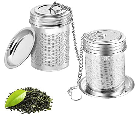 Infusore Per Tisane 2 Pezzi Filtri Te In Acciaio Inox Colino Per Tisane Sfuso Filtro Da Tè A Rete Con Vassoio/Coperchio Con Catena Di Estensione Per Tè Sfuso Tisane Spezie