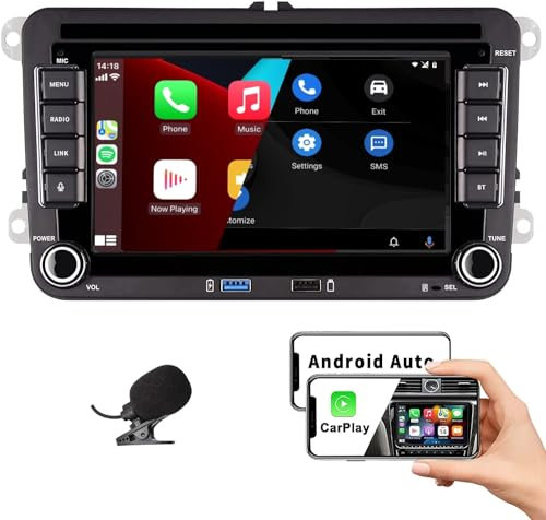HLLECARMO VW Autoradio mit 7 Zoll Bildschirm Kompatibel mit Wireless CarPlay & Android Auto für VW Golf 5/6, Passat, Polo, Jetta, Caddy, EOS, T5, Tiguan, Touran, CC, Bluetooth/FM/AM-Radio/USB/EQ