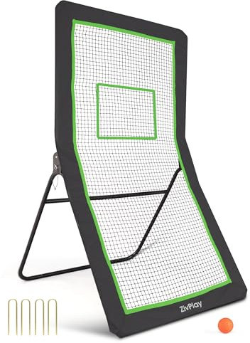 ZivPlay Lacrosse Rebounder, 2,1 m x 1,2 m, Schwarz, Kunststoff & Stahl, rechteckig, Sport-Rebounder, Lacrosse-Netze, Hinterhof-Übungsnetz, inklusive Lacrosse-Ball