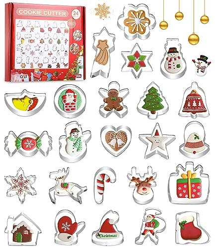 SOBEAU 24 Ausstechformen Weihnachten,Keksausstecher Weihnachten Edelstahl,Kinder Fondant Plätzchenausstecher-Weihnachtsbaum,Lebkuchenmann,Ausstechförmchen Weihnachten für Plätzchen,Weihnachtsschmuck