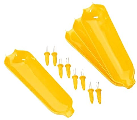 Wilitto Lot de 4 fourchettes à maïs et 8 fourchettes à maïs, brochettes à maïs en acier inoxydable, fourchettes à maïs à deux broches, fourchette à maïs sucré, fourchette à maïs sucré, fournitures