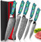BILLION DUO Damastmesser Set 5er, Profi Damast Küchenmesser Set aus 67 Lagen Damaststahl Damastmesser Set aus Chefmesser und Santokumesse mit Kunstharz &Perlmuttplatten Handgriff