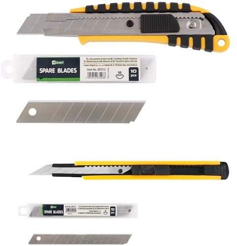 D.RECT Juego de 2 Cuchillo Cutter 18 y 9 mm - Cuchillo con Juego de 20 Cuchillas de Cúter - Cuchillo Multiusos - Cuchillas de Repuesto para Cúter