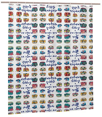 Duschvorhang mit Aufschrift You Make Me Happy Camper, wasserdichter Stoff, Badezimmerdekoration mit 12 Haken, 152,4 x 183,9 cm